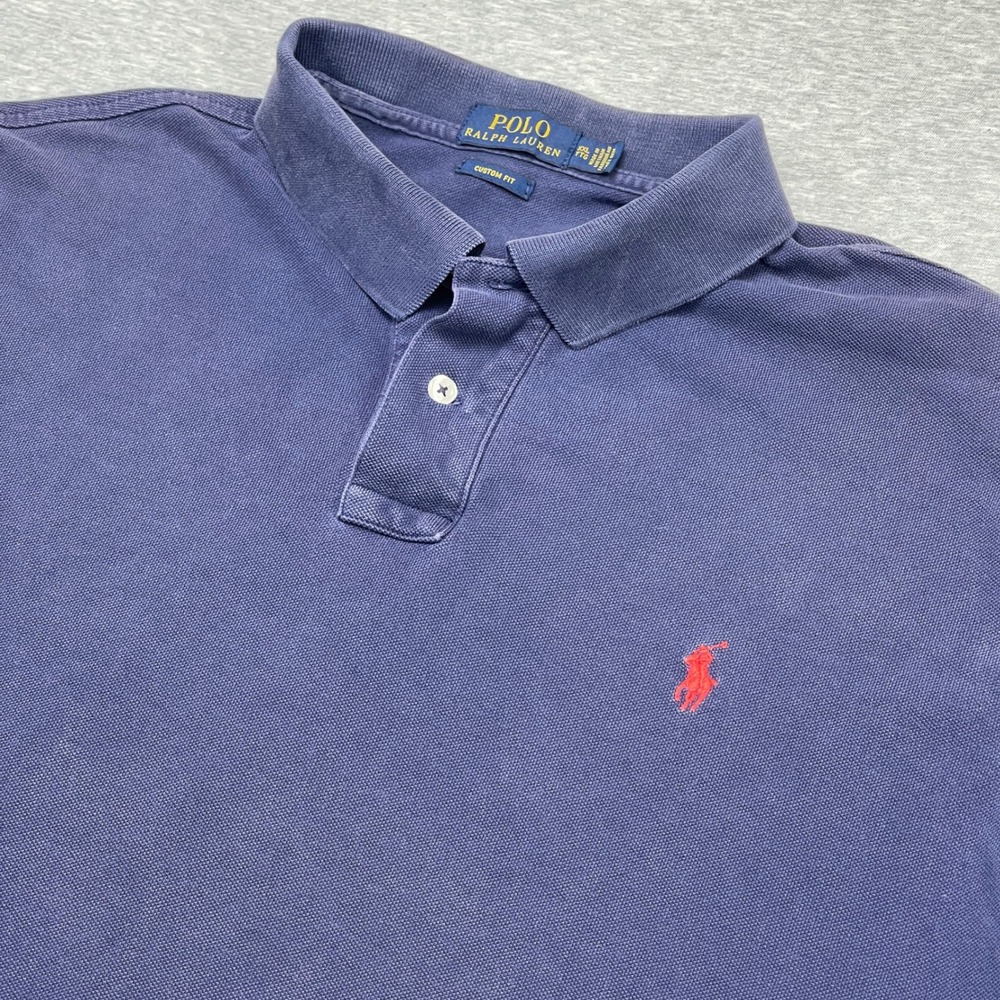 Polo Ralph Lauren Polo Shirt Mens XXL 2XL Custom Fit Navy Blue Mesh Pique EUC